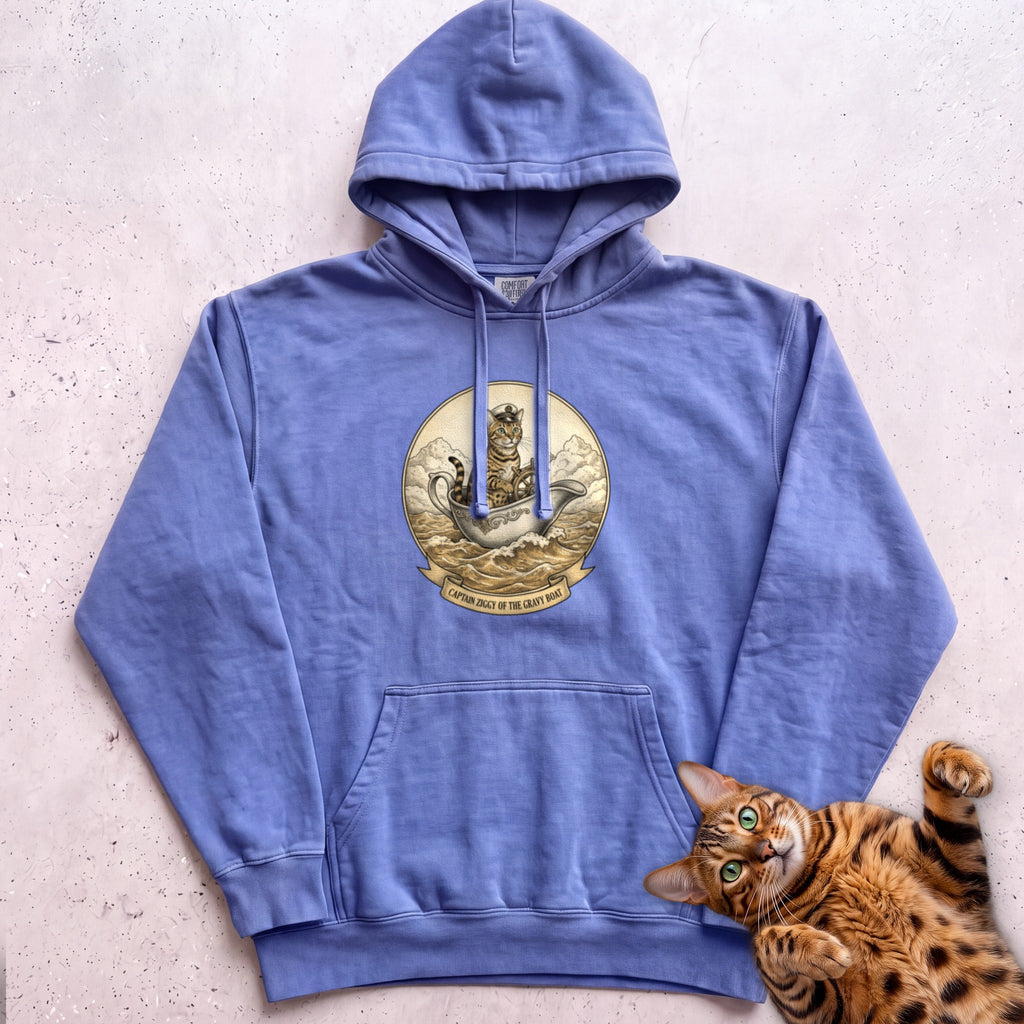 Personalized Gravy Boat Captain Cat Hoodie - Flo Blue