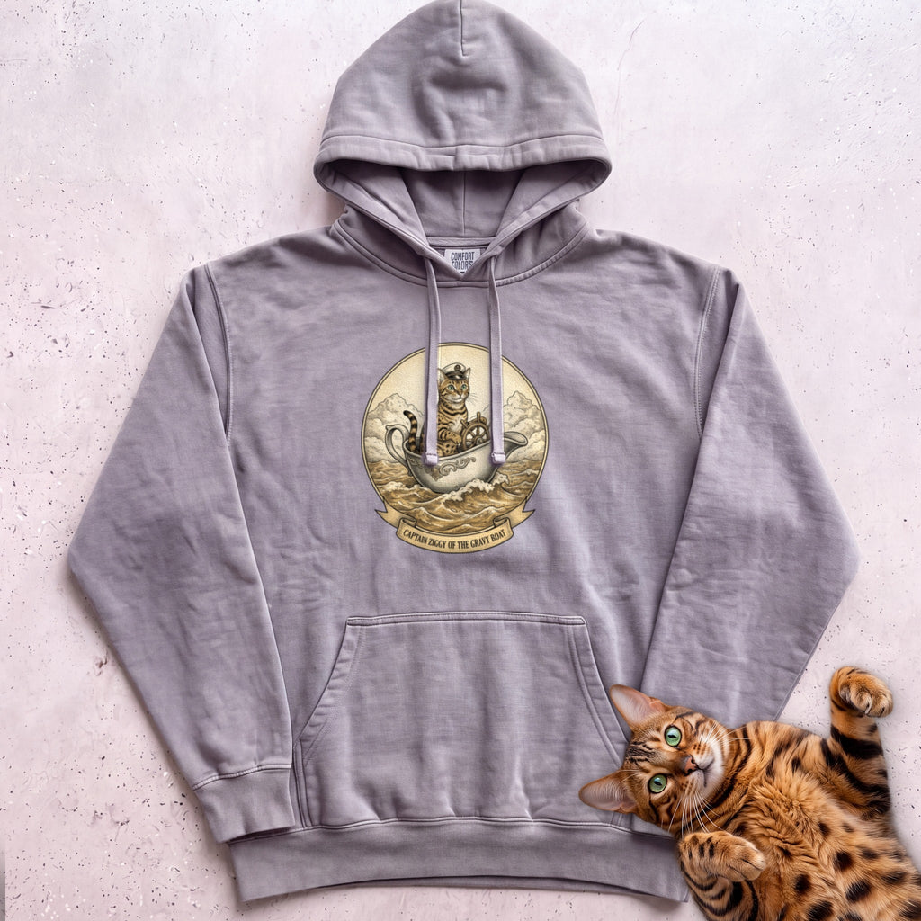 Personalized Gravy Boat Captain Cat Hoodie - Grey