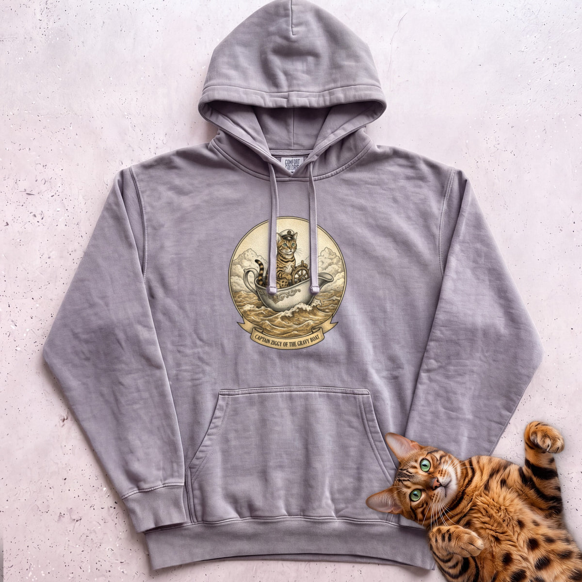 Personalized Gravy Boat Captain Cat Hoodie - Grey
