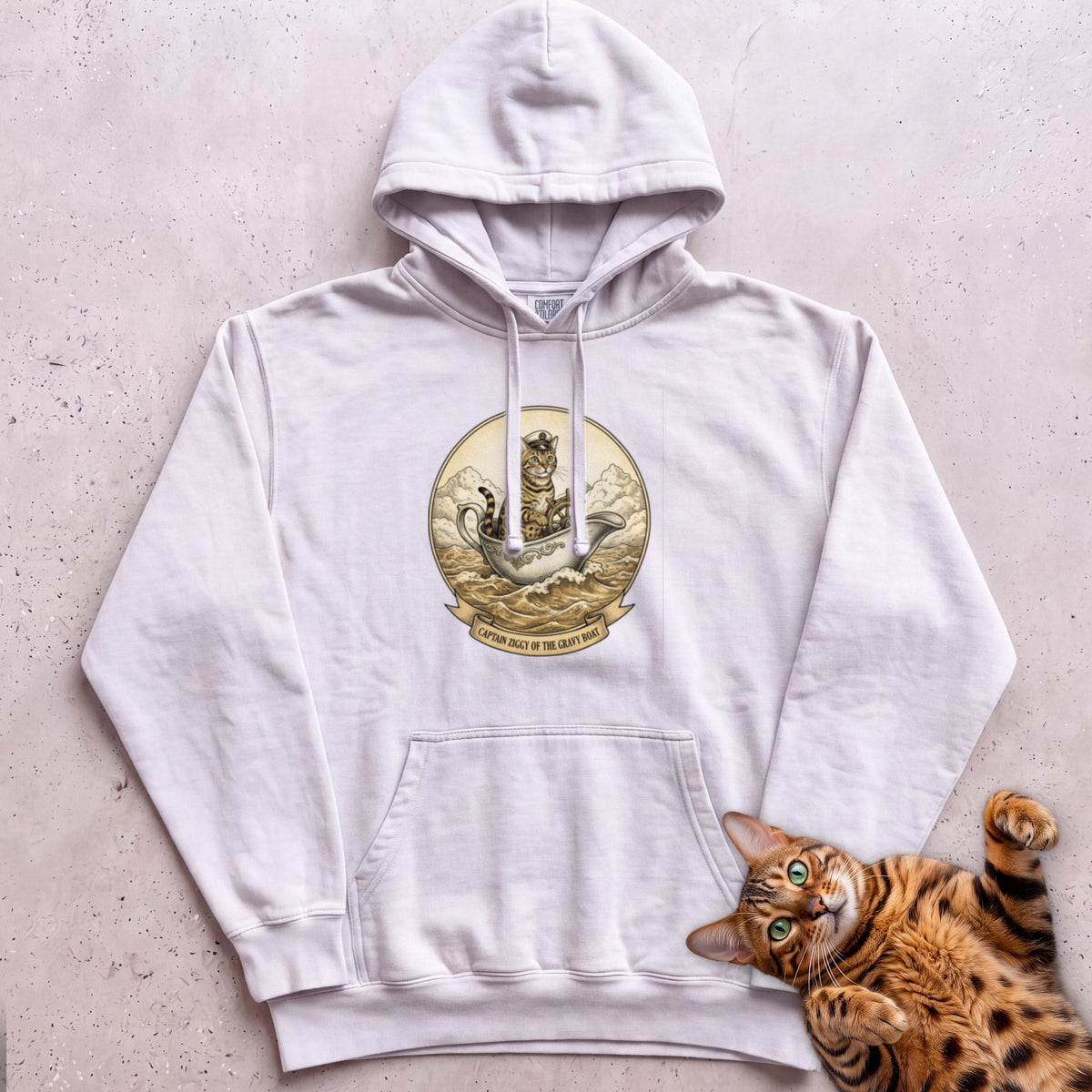 Personalized Gravy Boat Captain Cat Hoodie - White