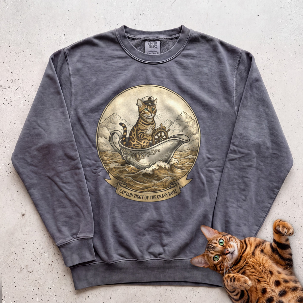Personalized Gravy Boat Captain Cat Sweatshirt - Pepper