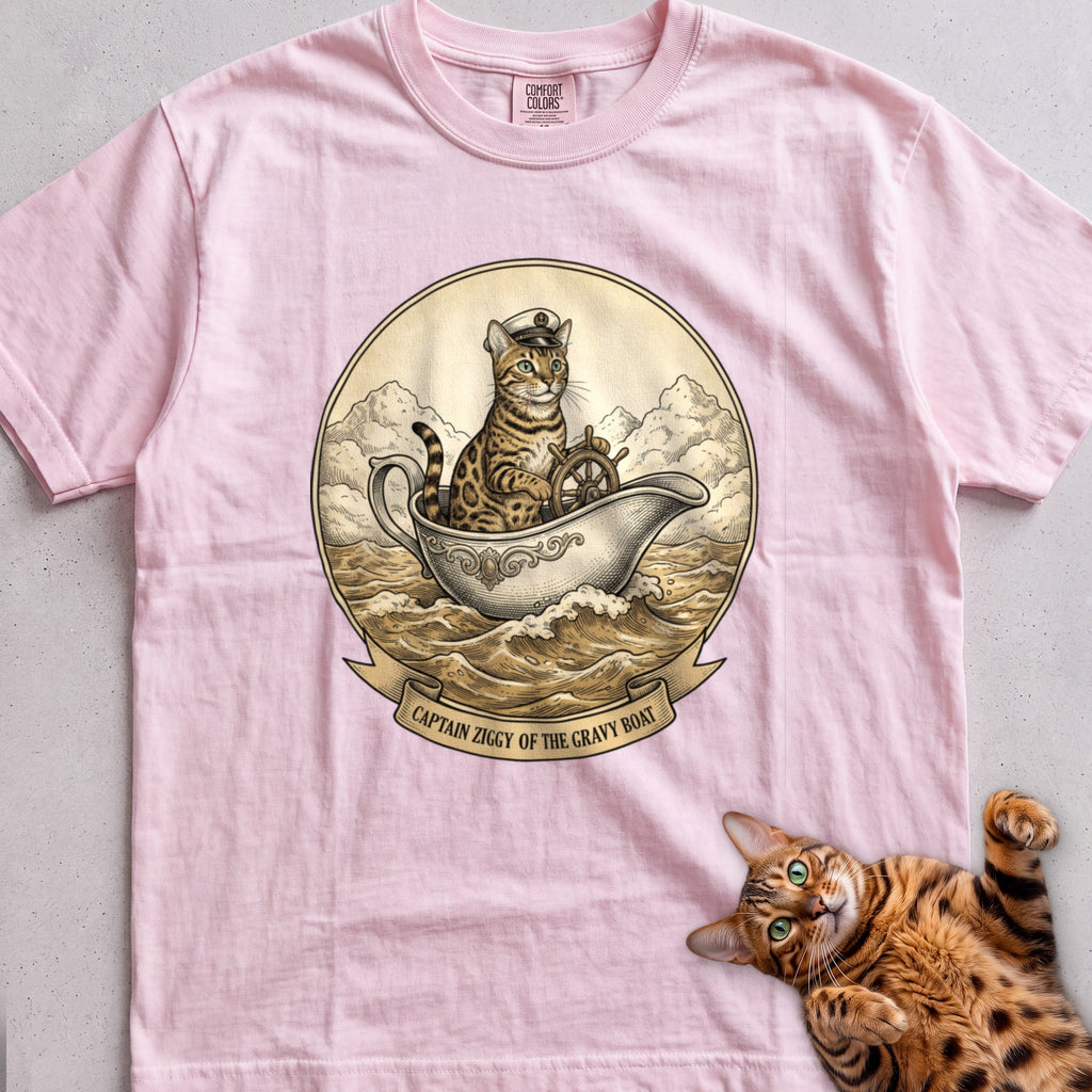 Personalized Gravy Boat Captain Cat T-Shirt - Blossom