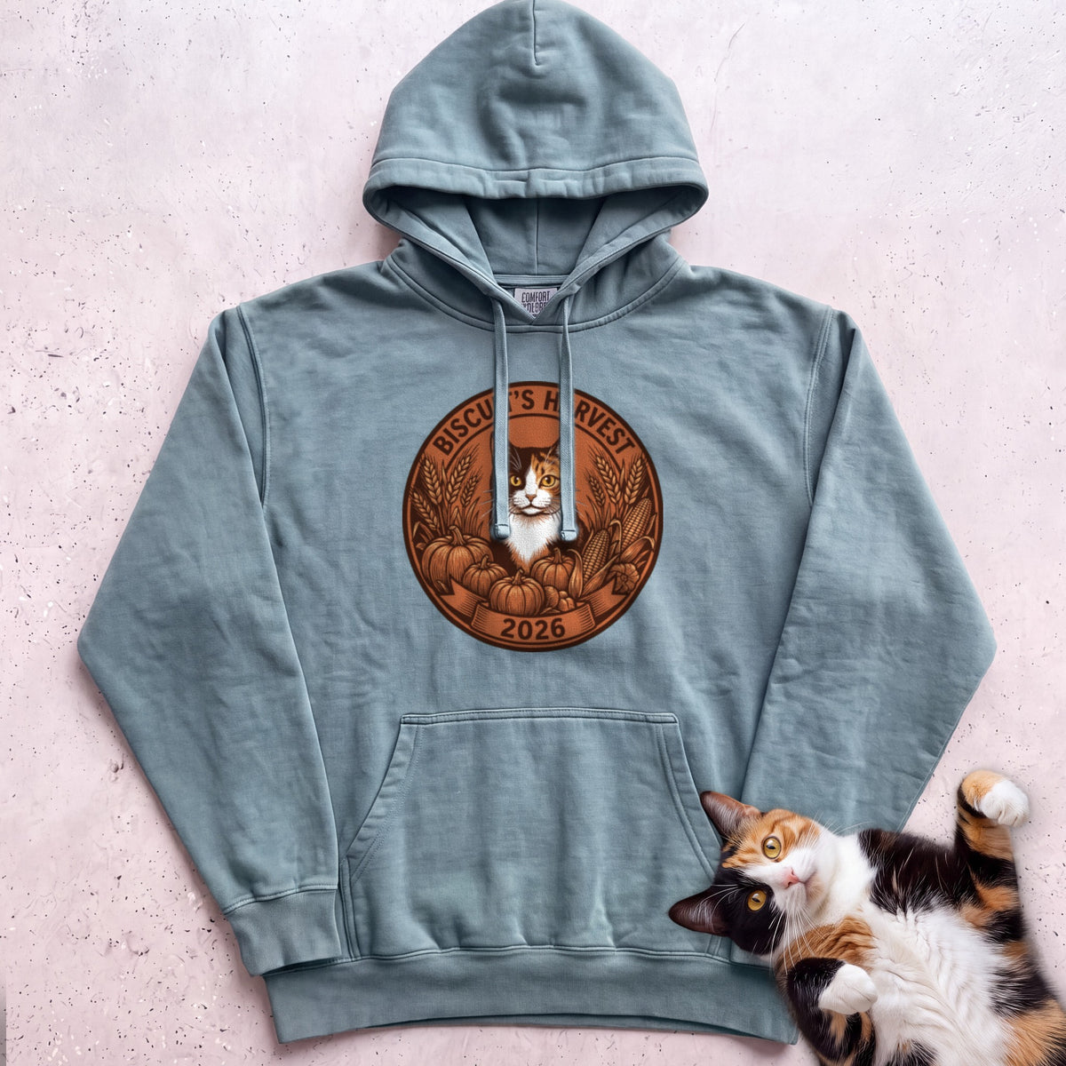 Personalized Harvest 2026 Cat Hoodie - Seafoam