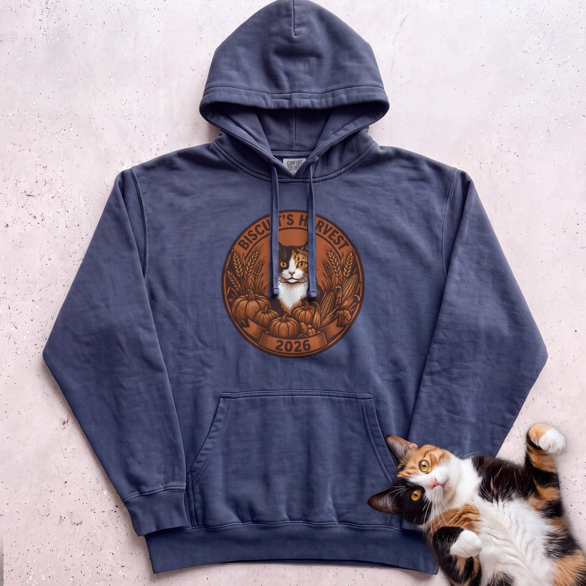 Personalized Harvest 2026 Cat Hoodie - True Navy