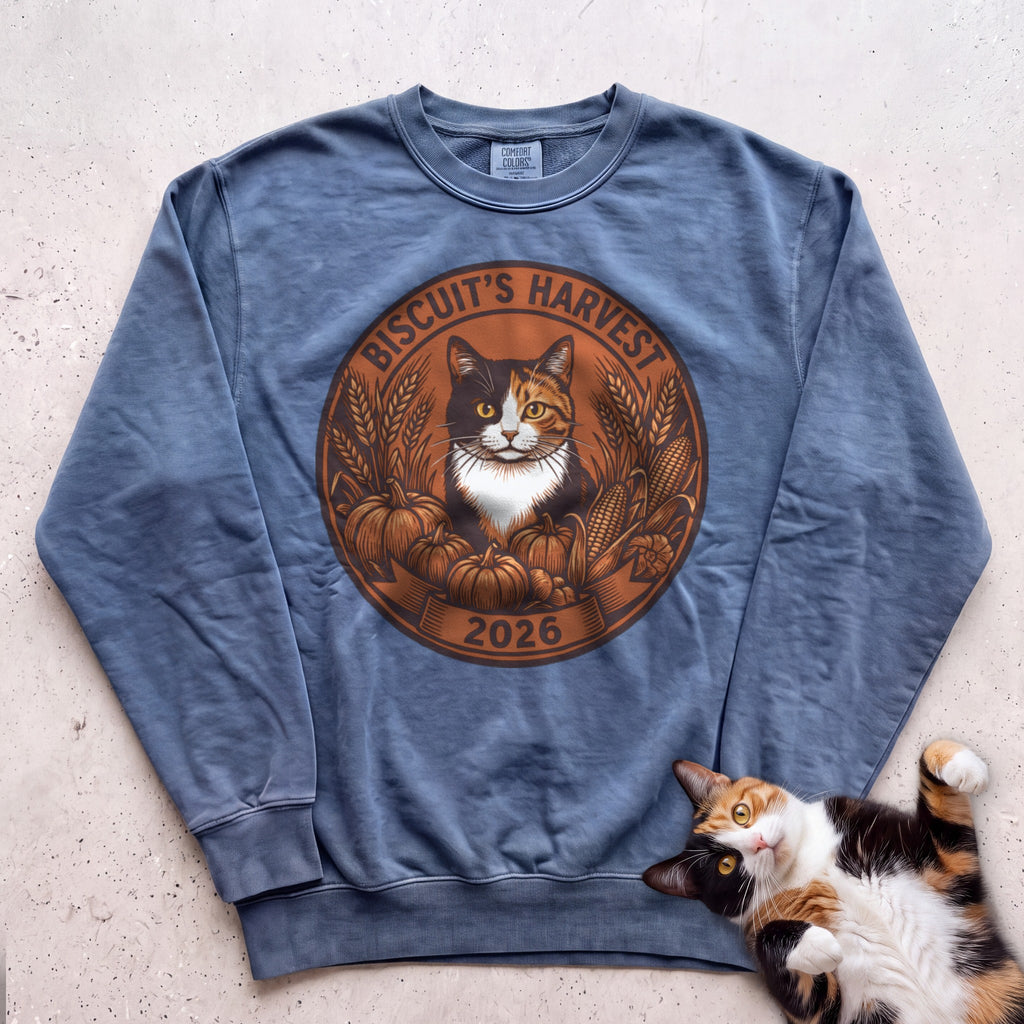 Personalized Harvest 2026 Cat Sweatshirt - Blue Jean