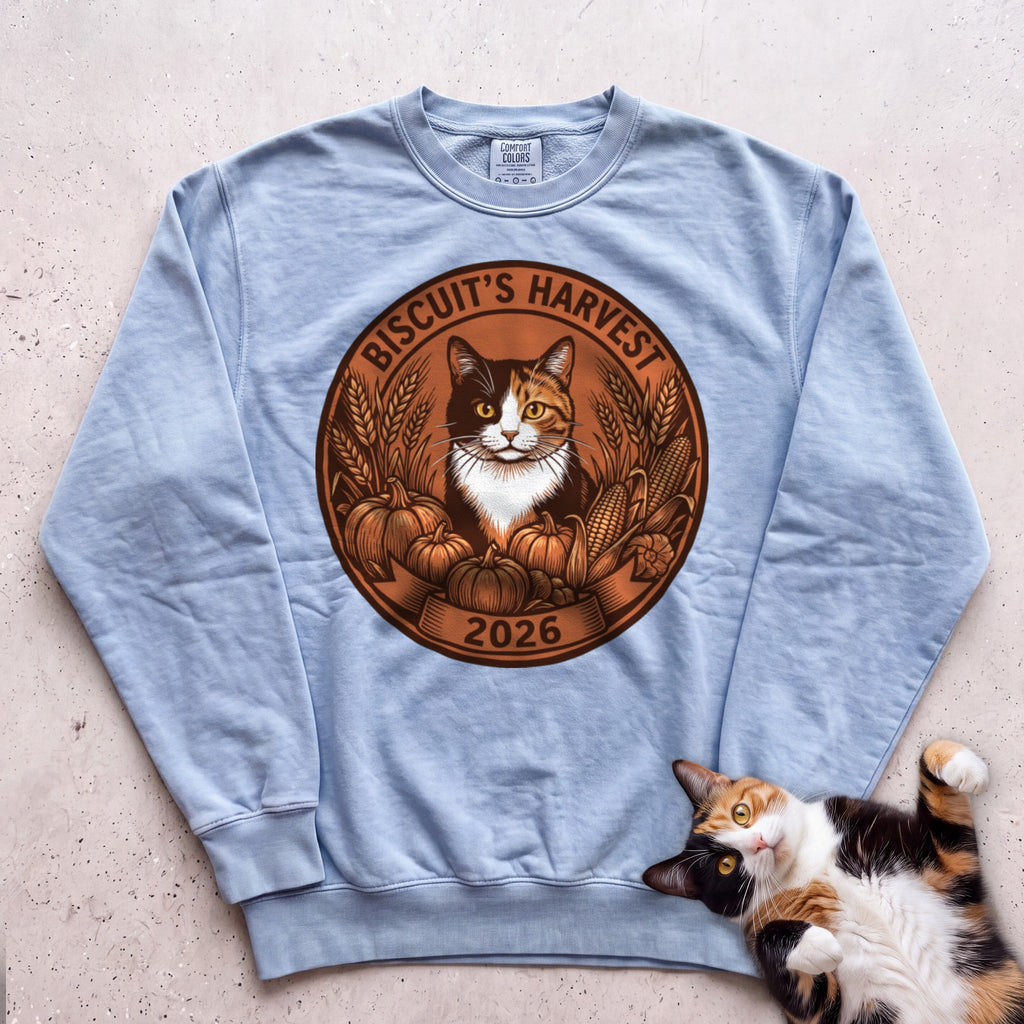 Personalized Harvest 2026 Cat Sweatshirt - Chambray