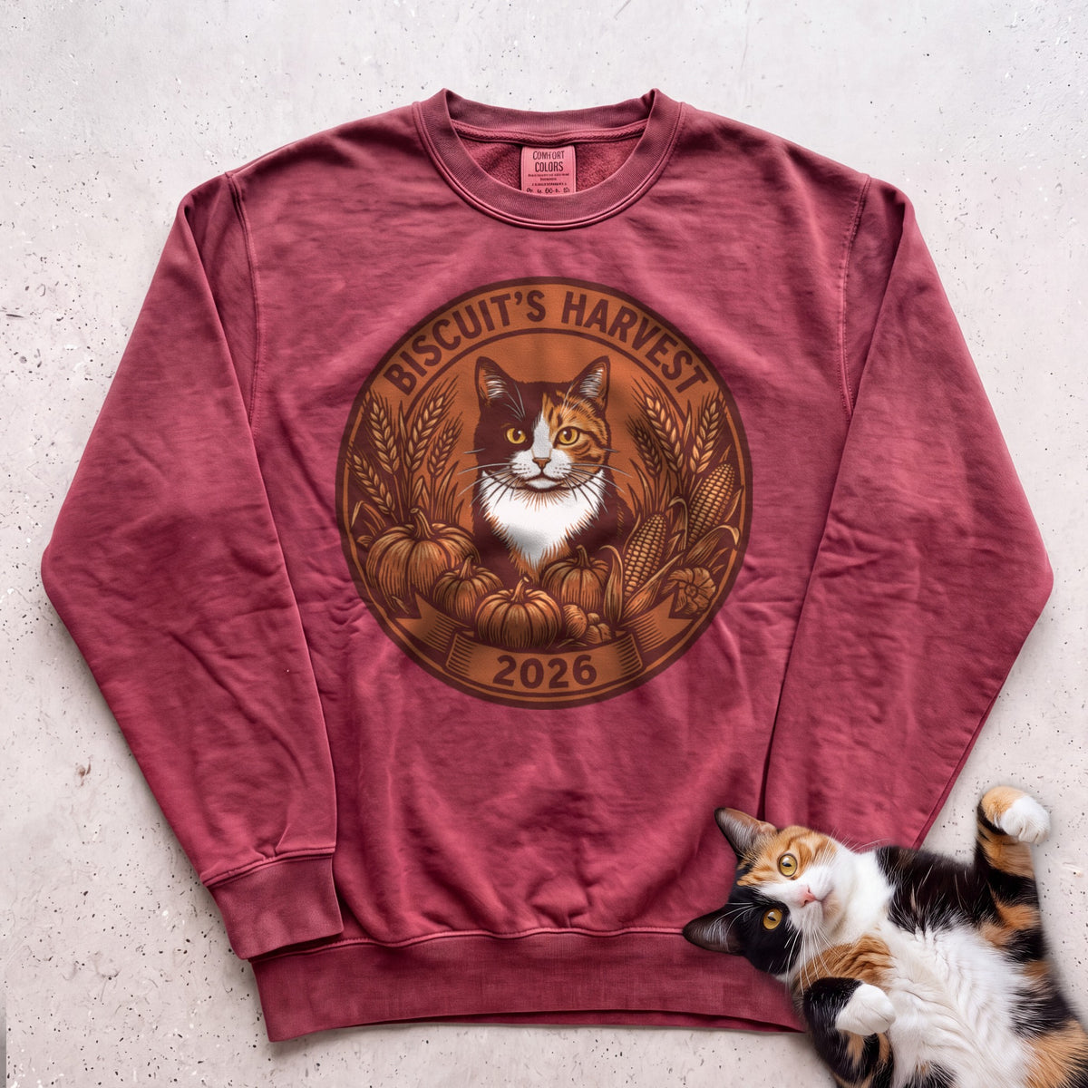 Personalized Harvest 2026 Cat Sweatshirt - Crimson