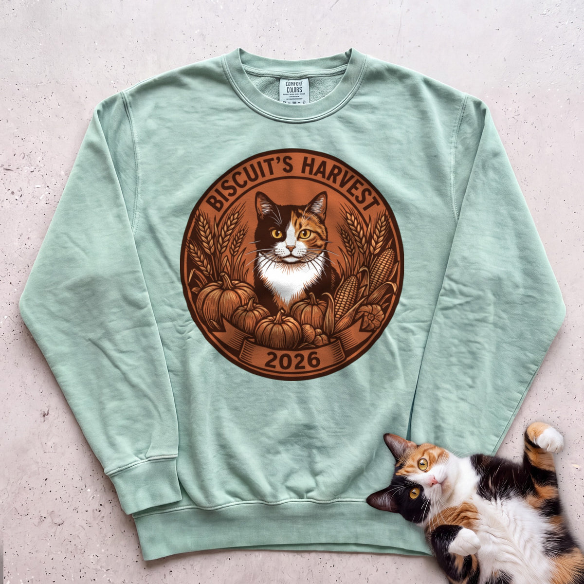 Personalized Harvest 2026 Cat Sweatshirt - Light Green