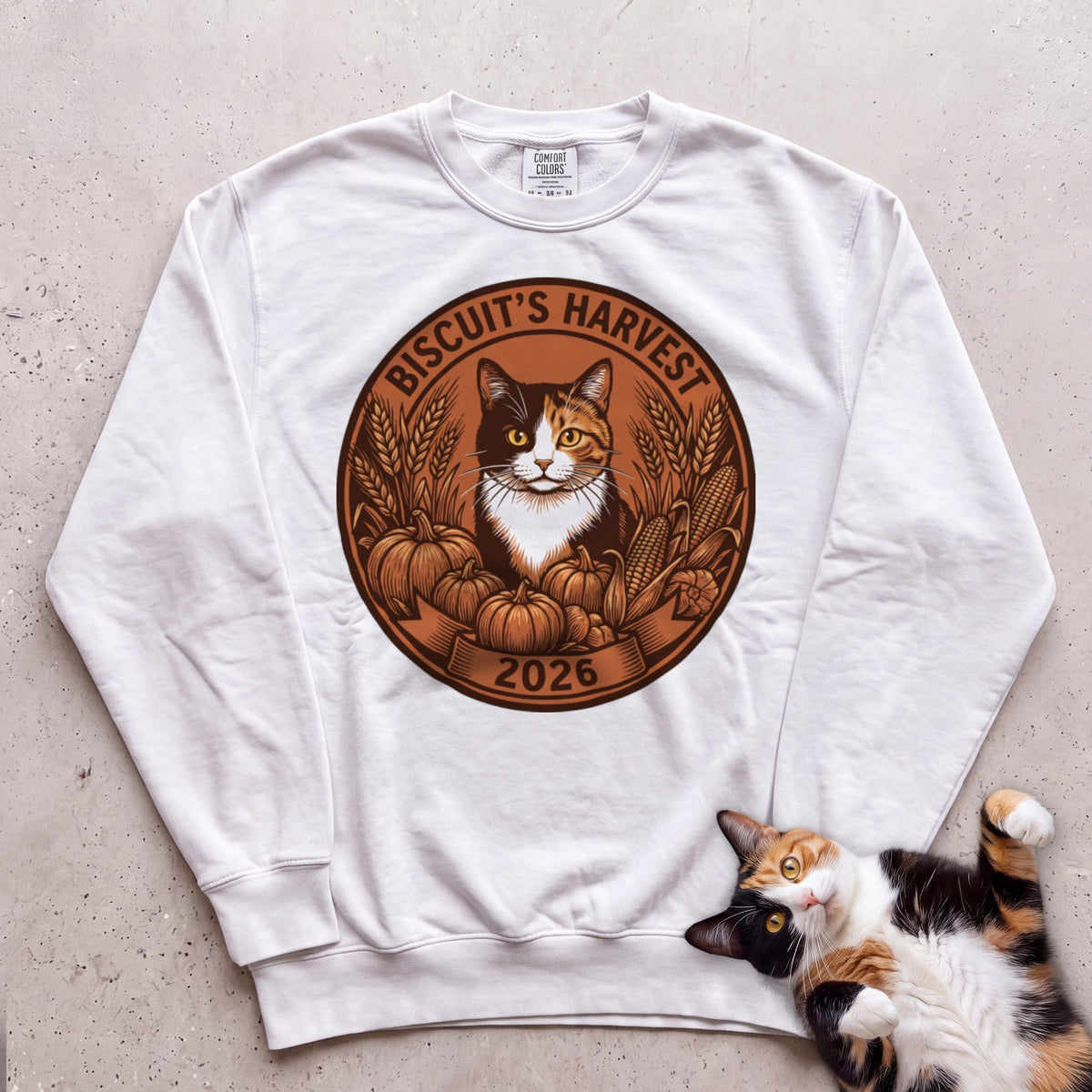 Personalized Harvest 2026 Cat Sweatshirt - White