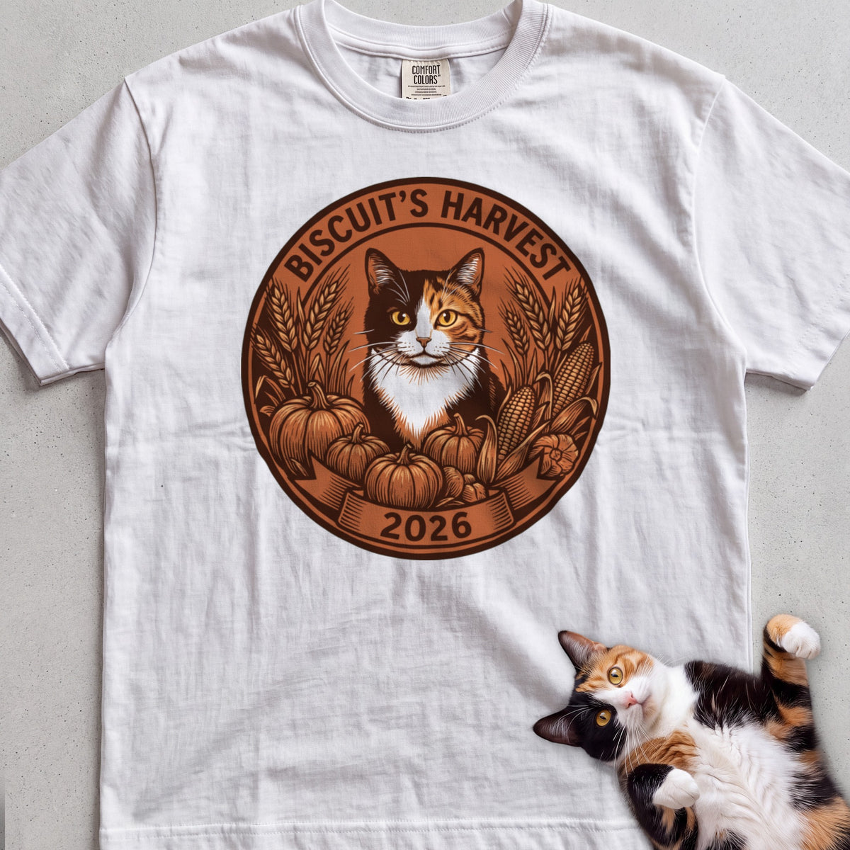 Personalized Harvest 2026 Cat T-Shirt - White