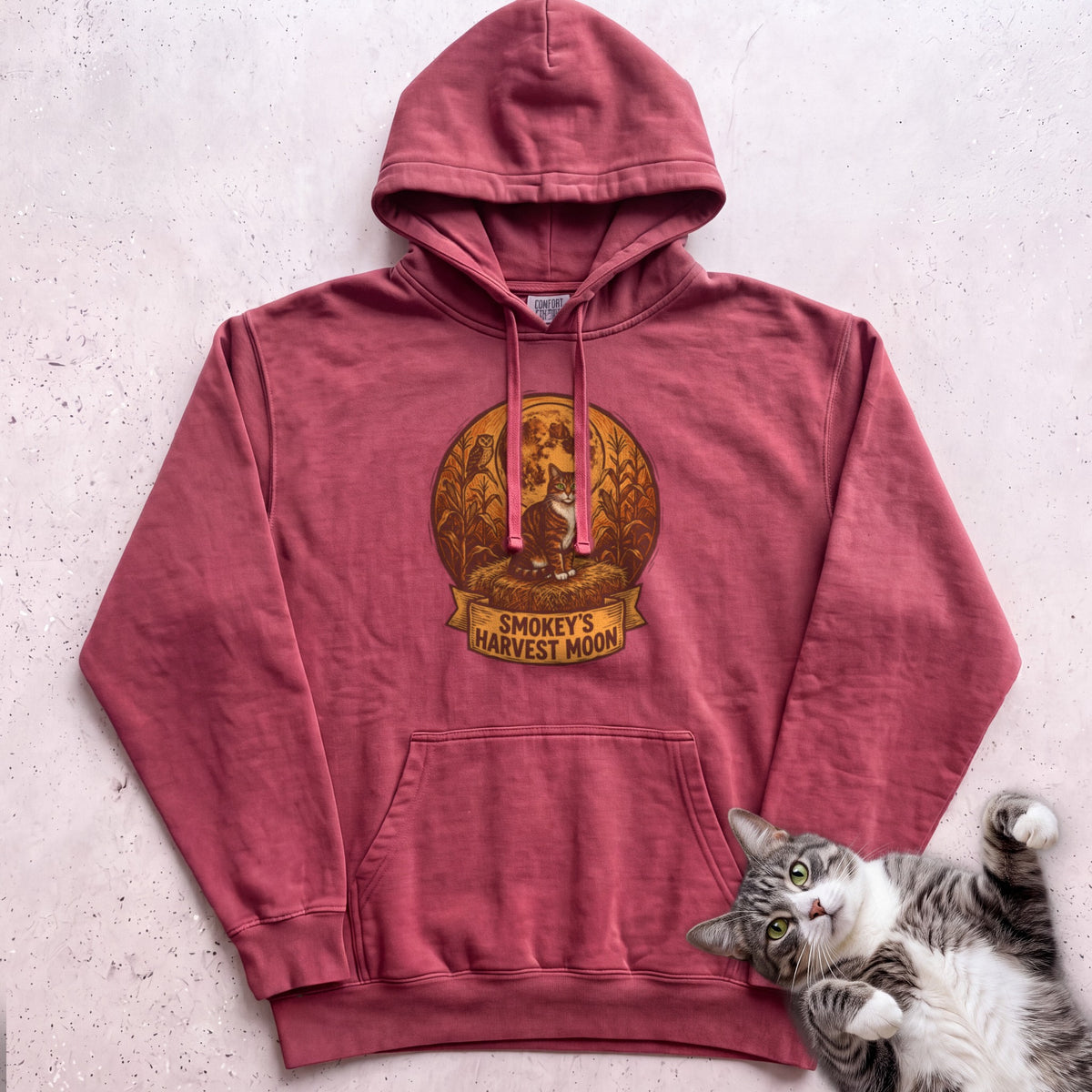 Personalized Harvest Moon Cat Hoodie - Crimson