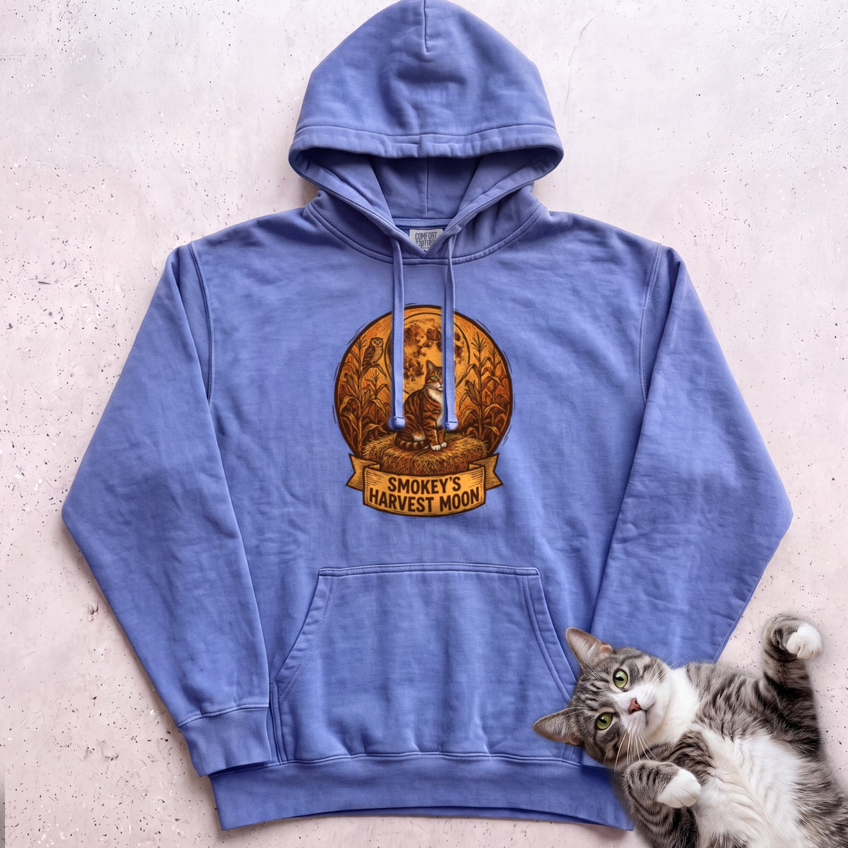 Personalized Harvest Moon Cat Hoodie - Flo Blue