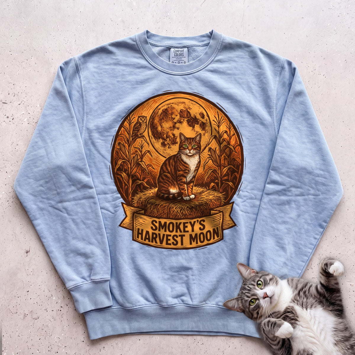 Personalized Harvest Moon Cat Sweatshirt - Chambray