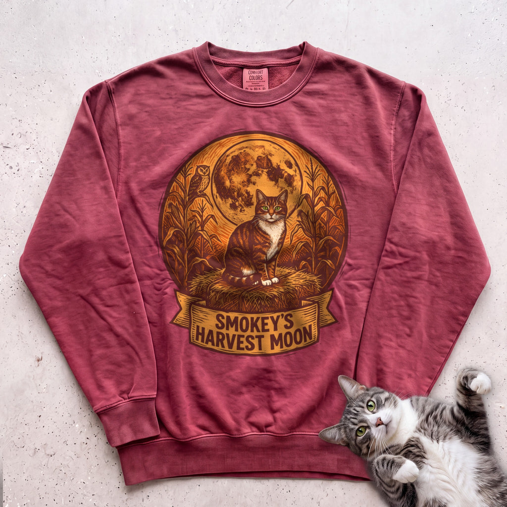 Personalized Harvest Moon Cat Sweatshirt - Crimson