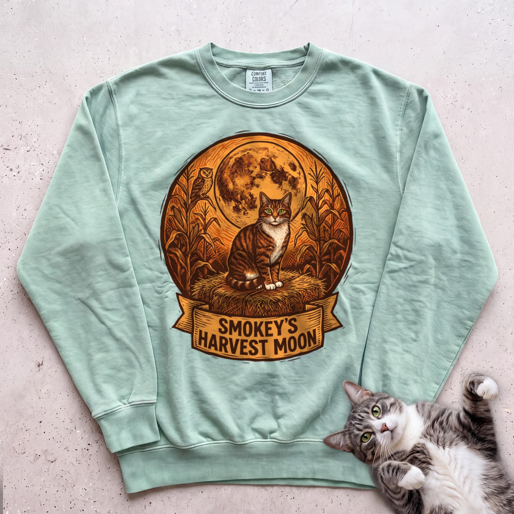 Personalized Harvest Moon Cat Sweatshirt - Light Green