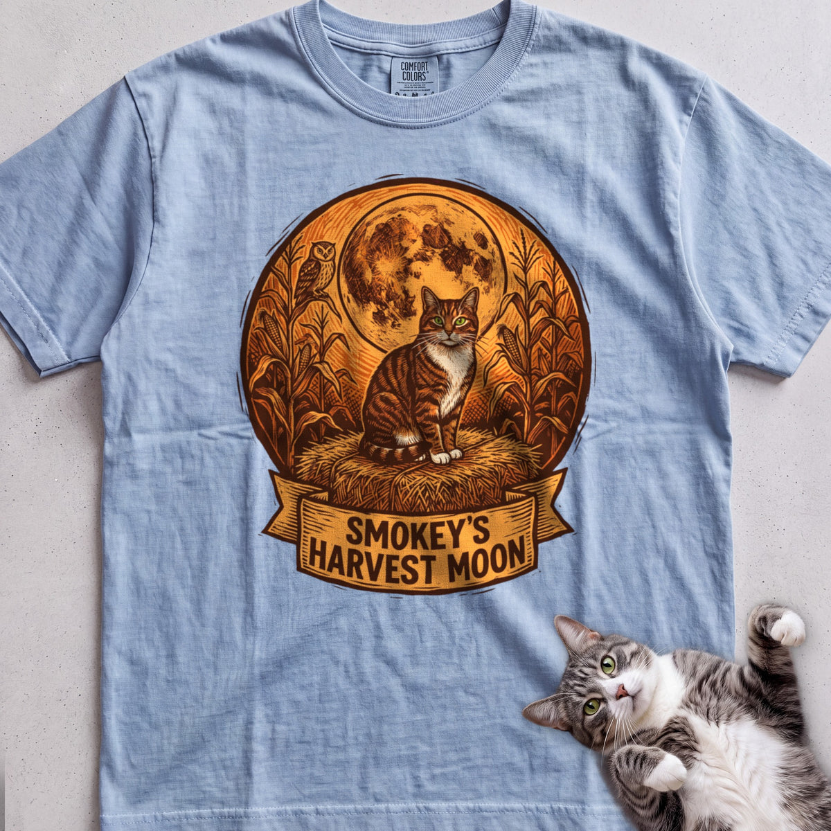 Personalized Harvest Moon Cat T-Shirt - Chambray