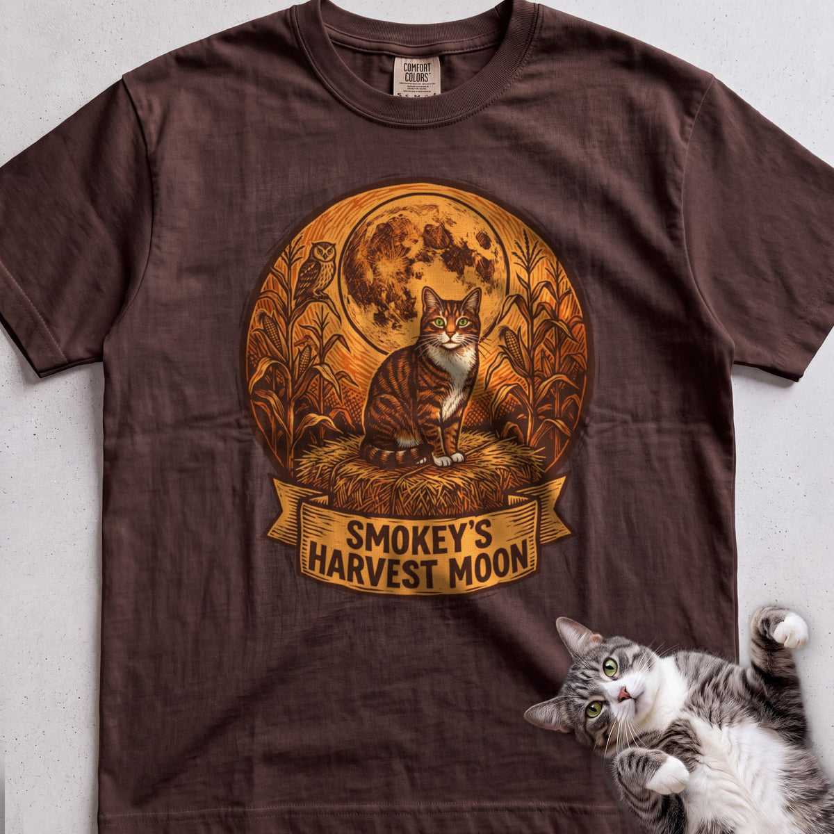 Personalized Harvest Moon Cat T-Shirt - Espresso