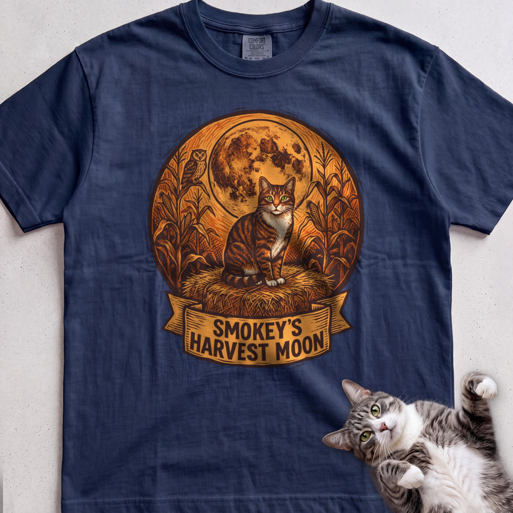 Personalized Harvest Moon Cat T-Shirt - True Navy