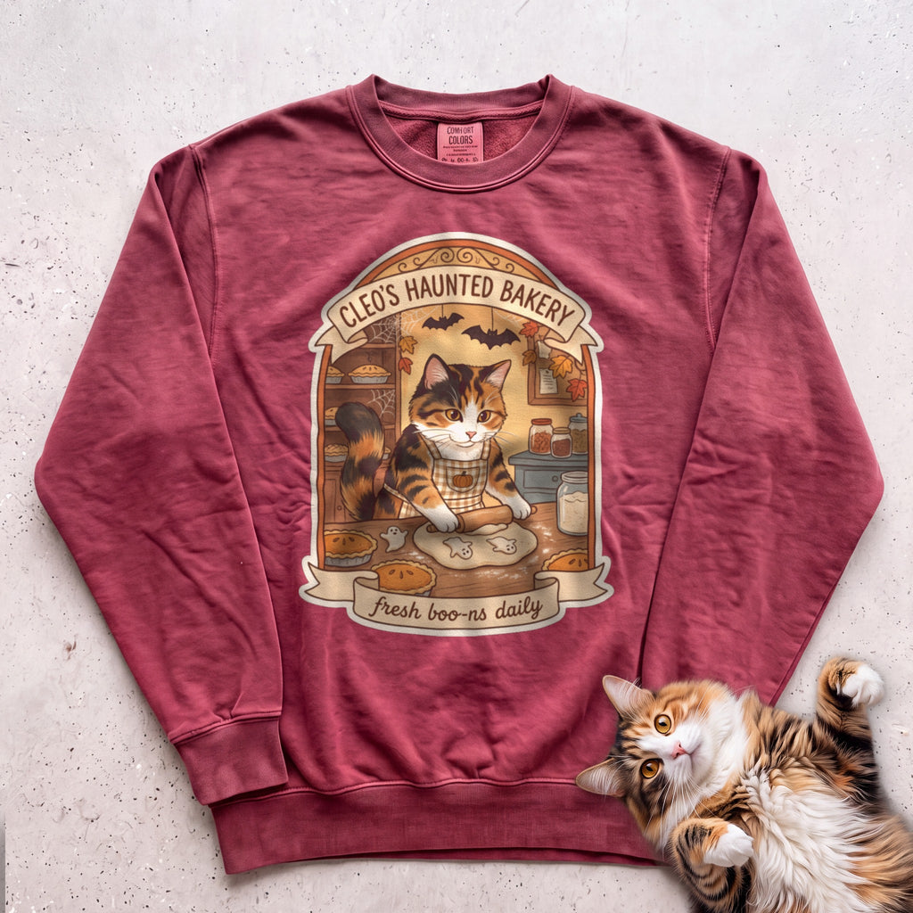 Personalized Haunted Bakery Cat Sweatshirt - Crimson