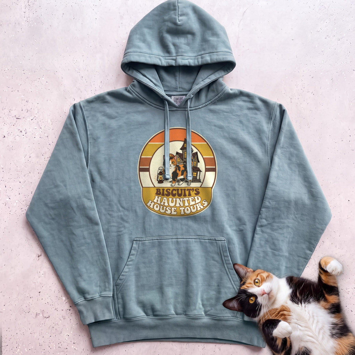Personalized Haunted House Tours Cat Hoodie - Seafoam