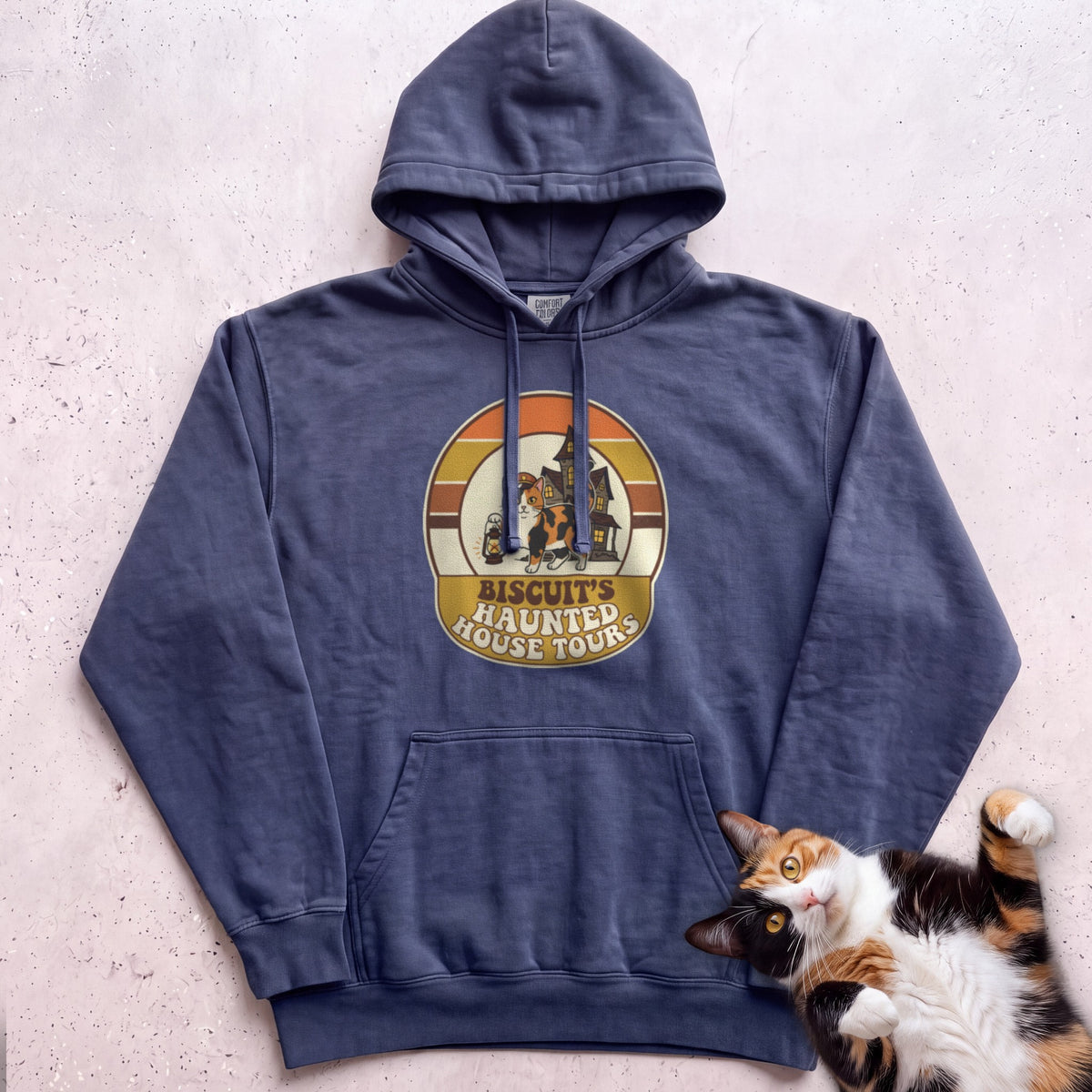 Personalized Haunted House Tours Cat Hoodie - True Navy
