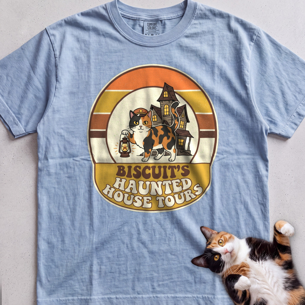 Personalized Haunted House Tours Cat T-Shirt - Chambray