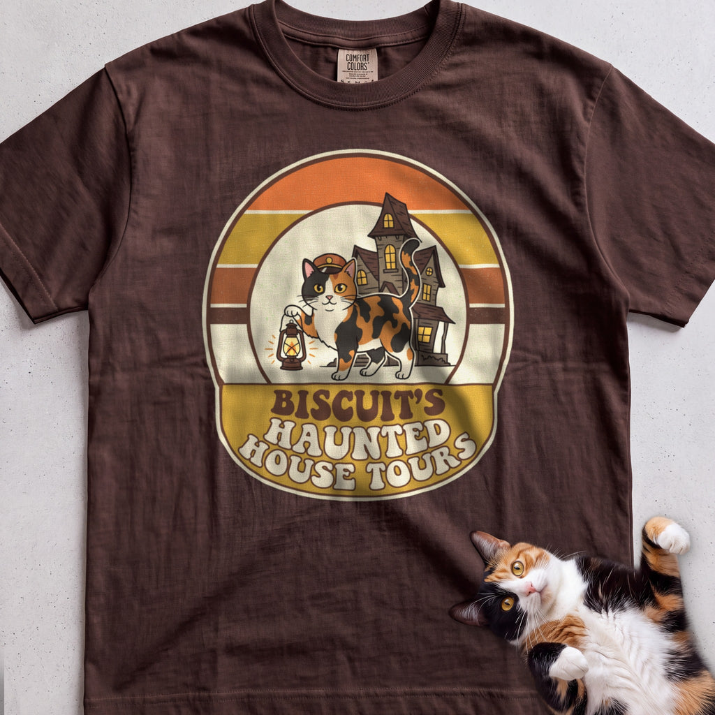Personalized Haunted House Tours Cat T-Shirt - Espresso