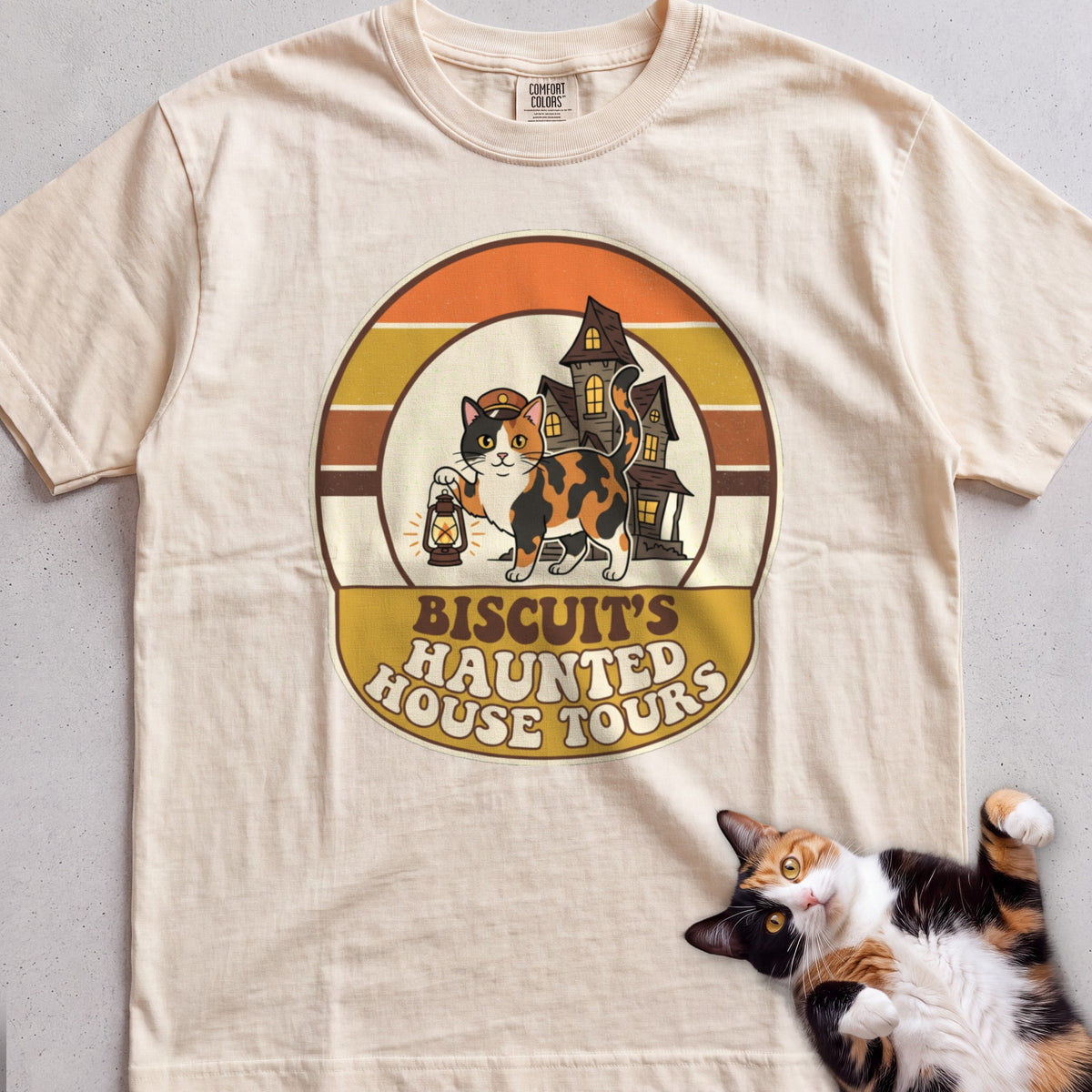 Personalized Haunted House Tours Cat T-Shirt - Ivory
