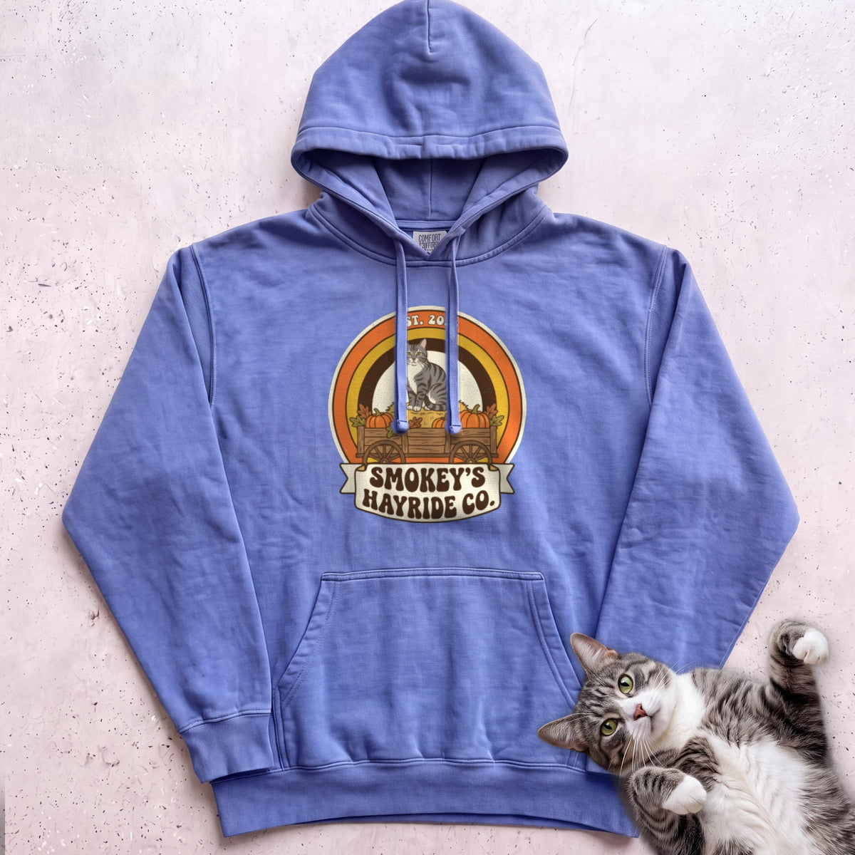 Personalized Hayride Co. Cat Hoodie - Flo Blue