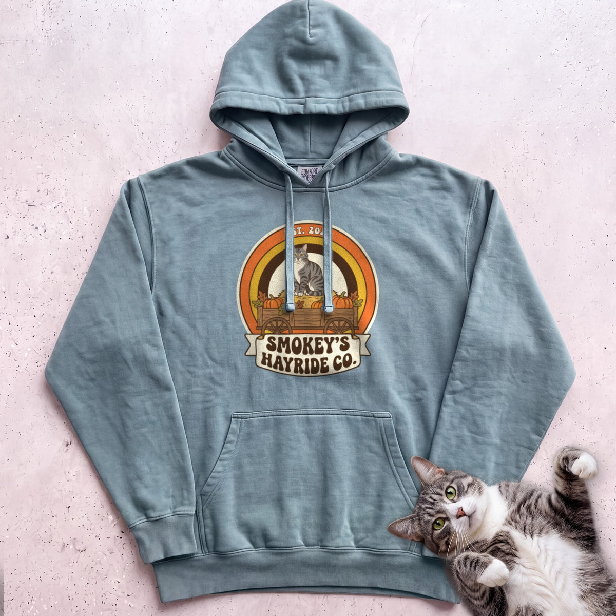 Personalized Hayride Co. Cat Hoodie - Seafoam