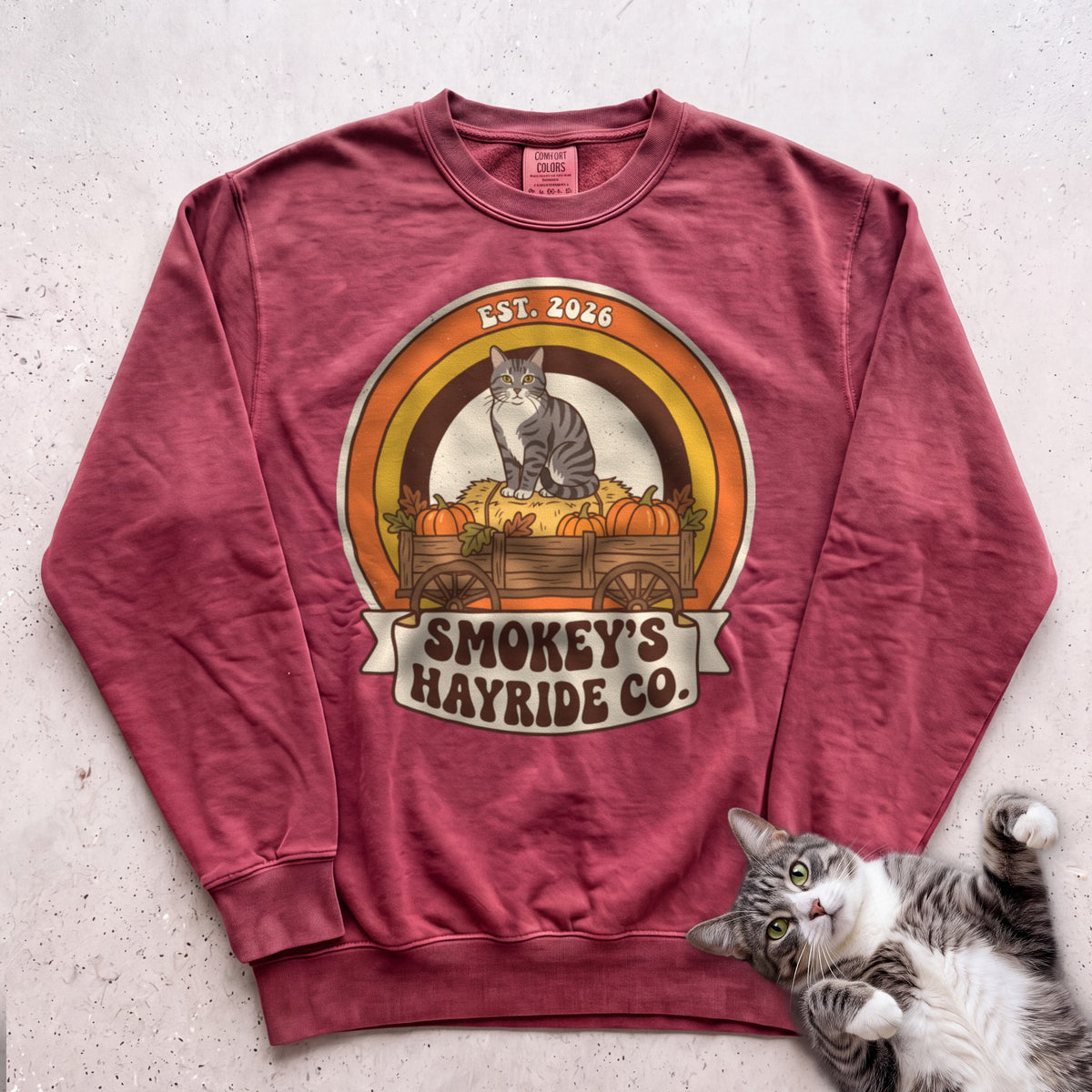 Personalized Hayride Co. Cat Sweatshirt - Crimson