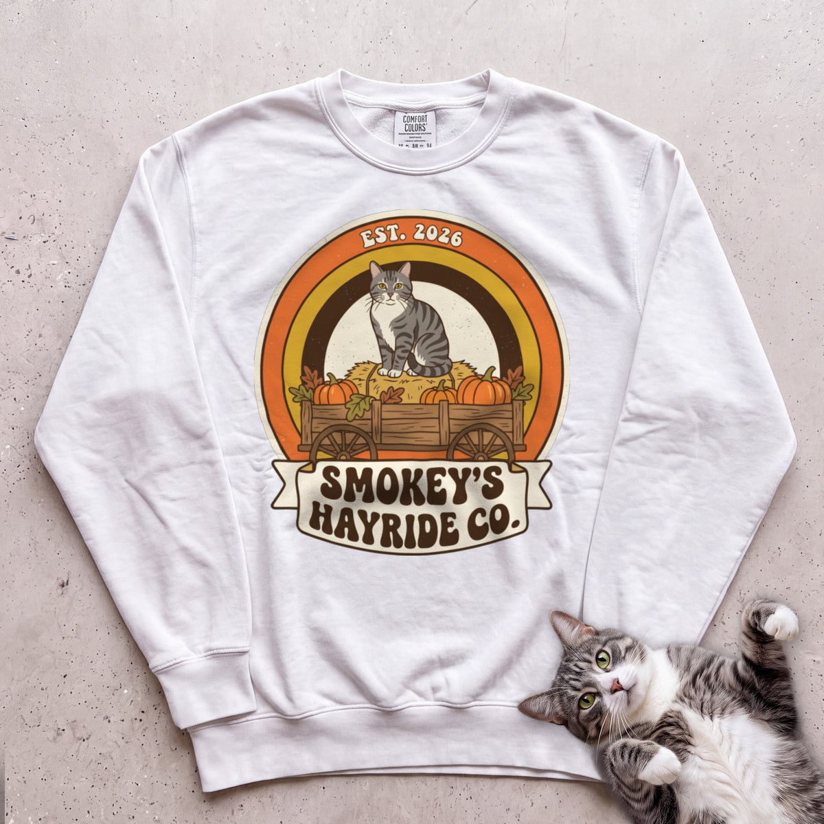 Personalized Hayride Co. Cat Sweatshirt - White