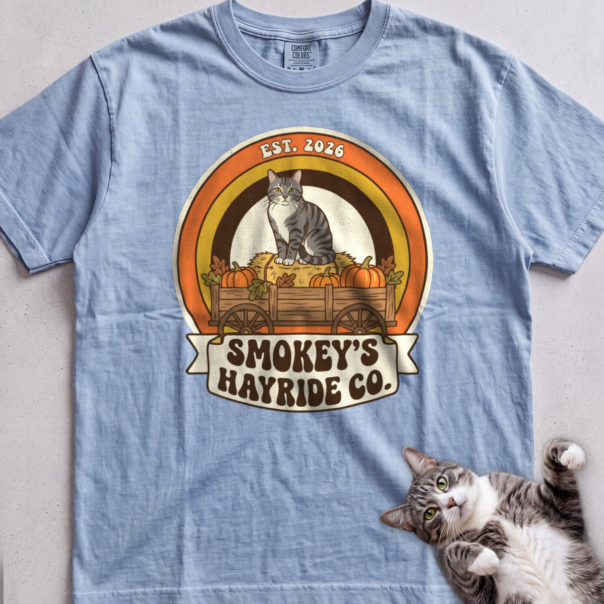 Personalized Hayride Co. Cat T-Shirt - Chambray