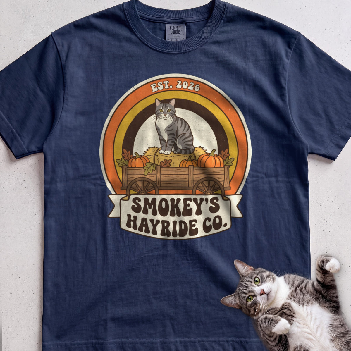 Personalized Hayride Co. Cat T-Shirt - True Navy