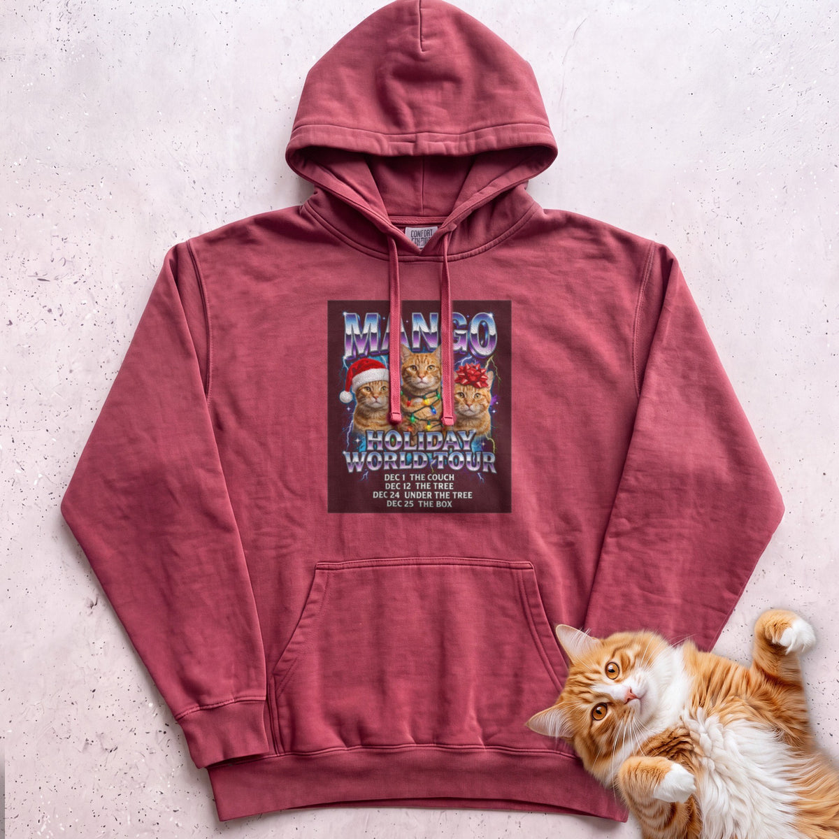 Personalized Holiday World Tour Cat Hoodie - Crimson