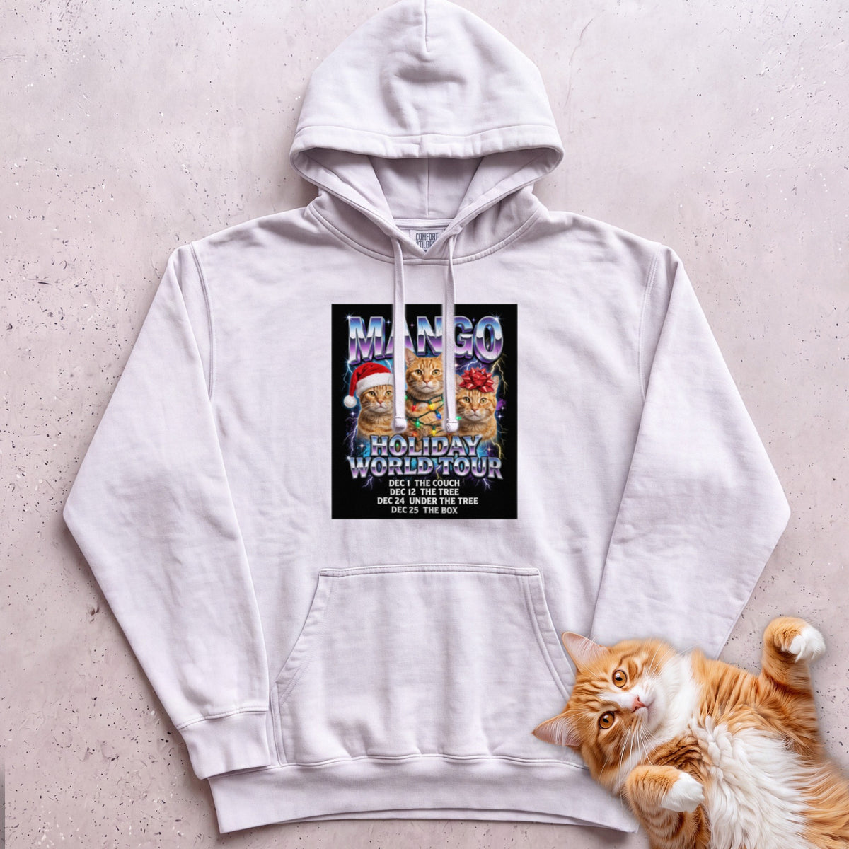 Personalized Holiday World Tour Cat Hoodie - White