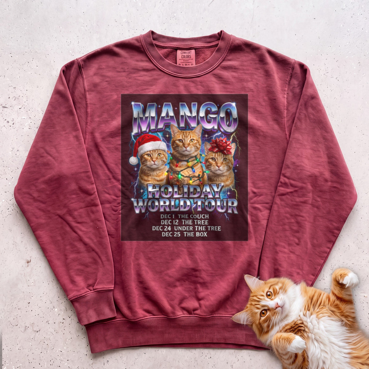Personalized Holiday World Tour Cat Sweatshirt - Crimson