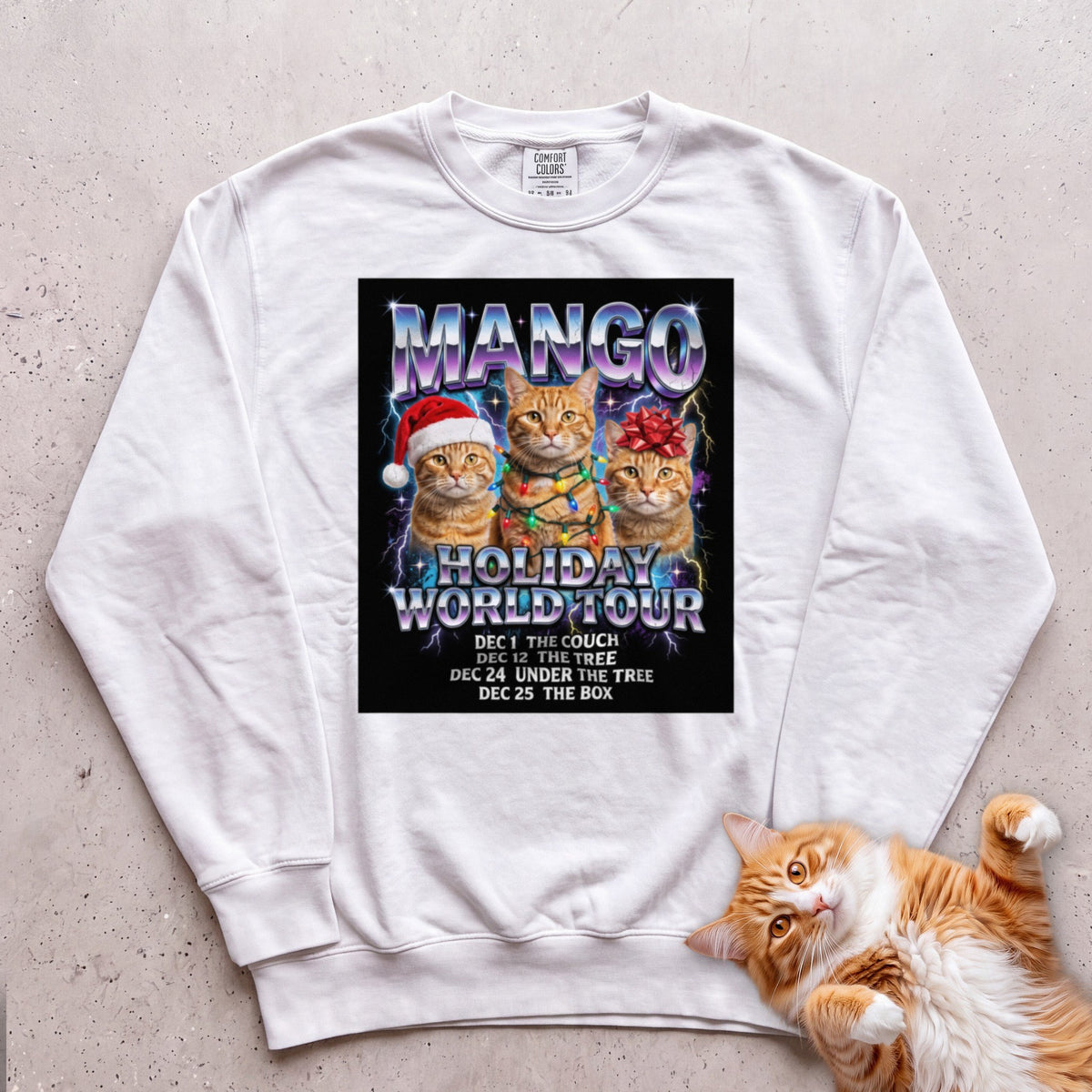 Personalized Holiday World Tour Cat Sweatshirt - White