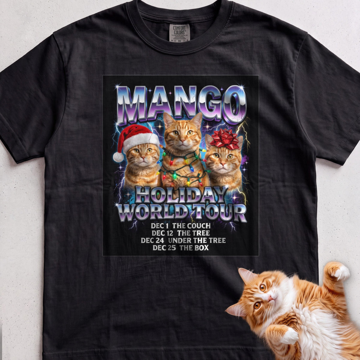Personalized Holiday World Tour Cat T-Shirt - Black