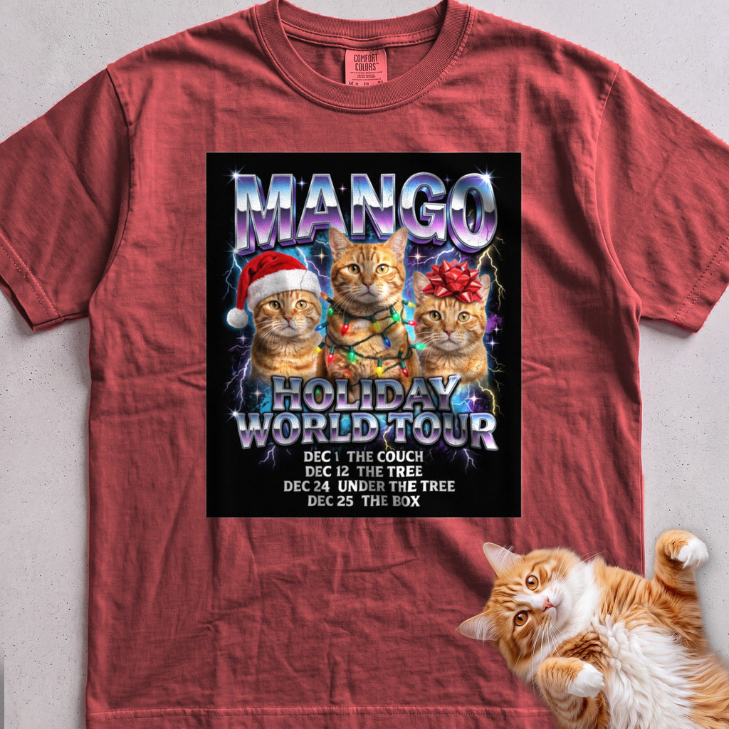 Personalized Holiday World Tour Cat T-Shirt - Crimson