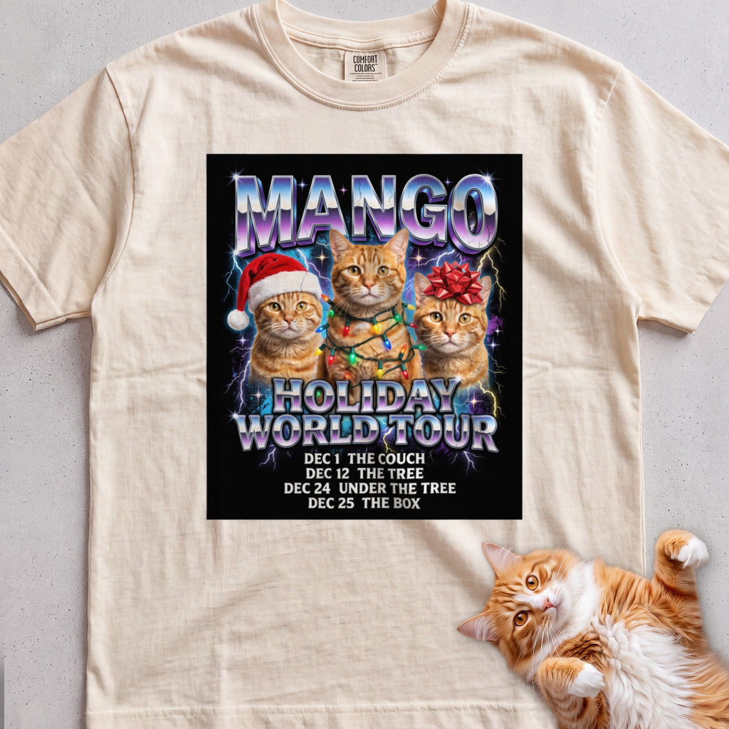 Personalized Holiday World Tour Cat T-Shirt - Ivory