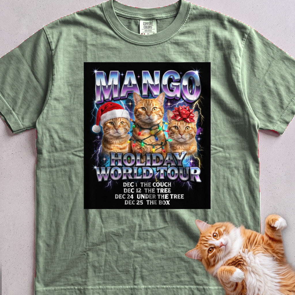 Personalized Holiday World Tour Cat T-Shirt - Light Green