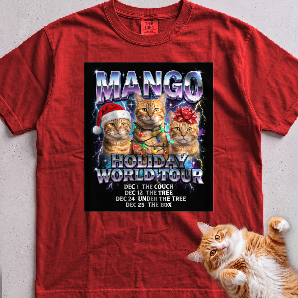 Personalized Holiday World Tour Cat T-Shirt - Red