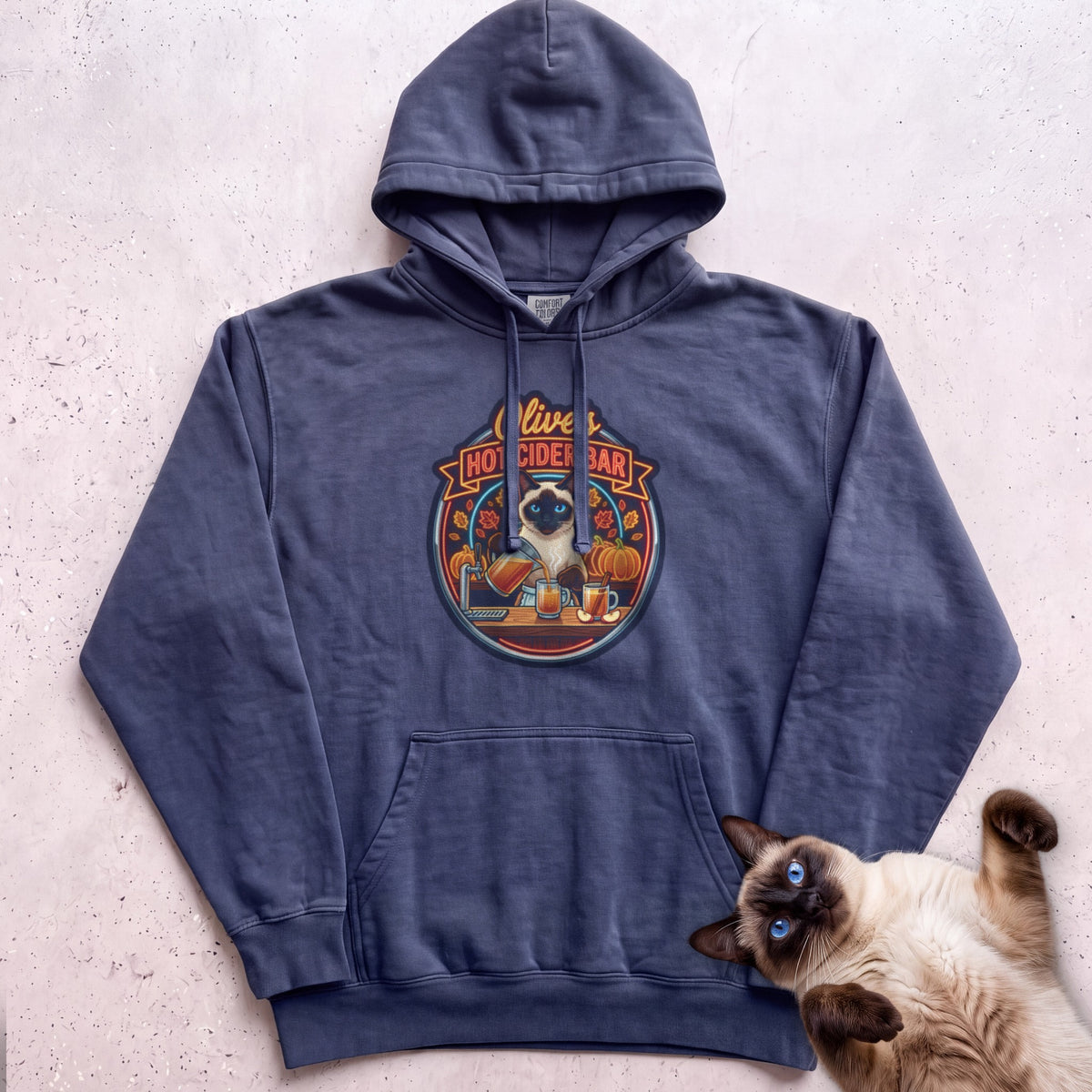 Personalized Hot Cider Bar Cat Hoodie - True Navy
