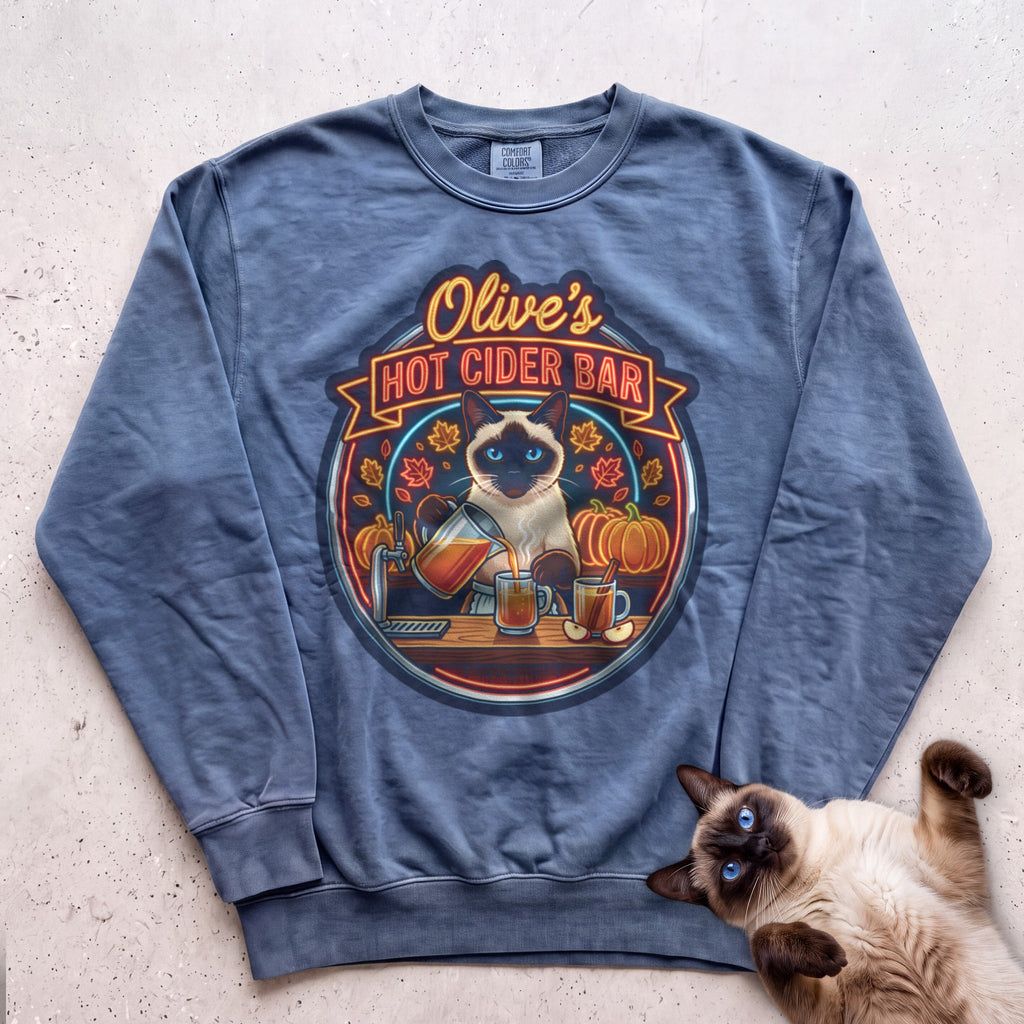 Personalized Hot Cider Bar Cat Sweatshirt - Blue Jean