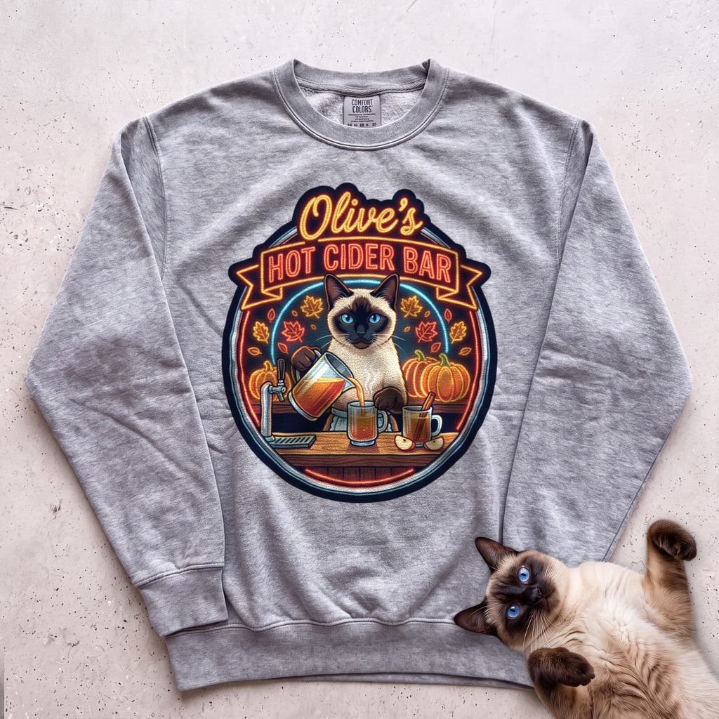 Personalized Hot Cider Bar Cat Sweatshirt - Grey