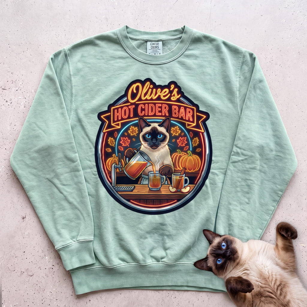 Personalized Hot Cider Bar Cat Sweatshirt - Light Green