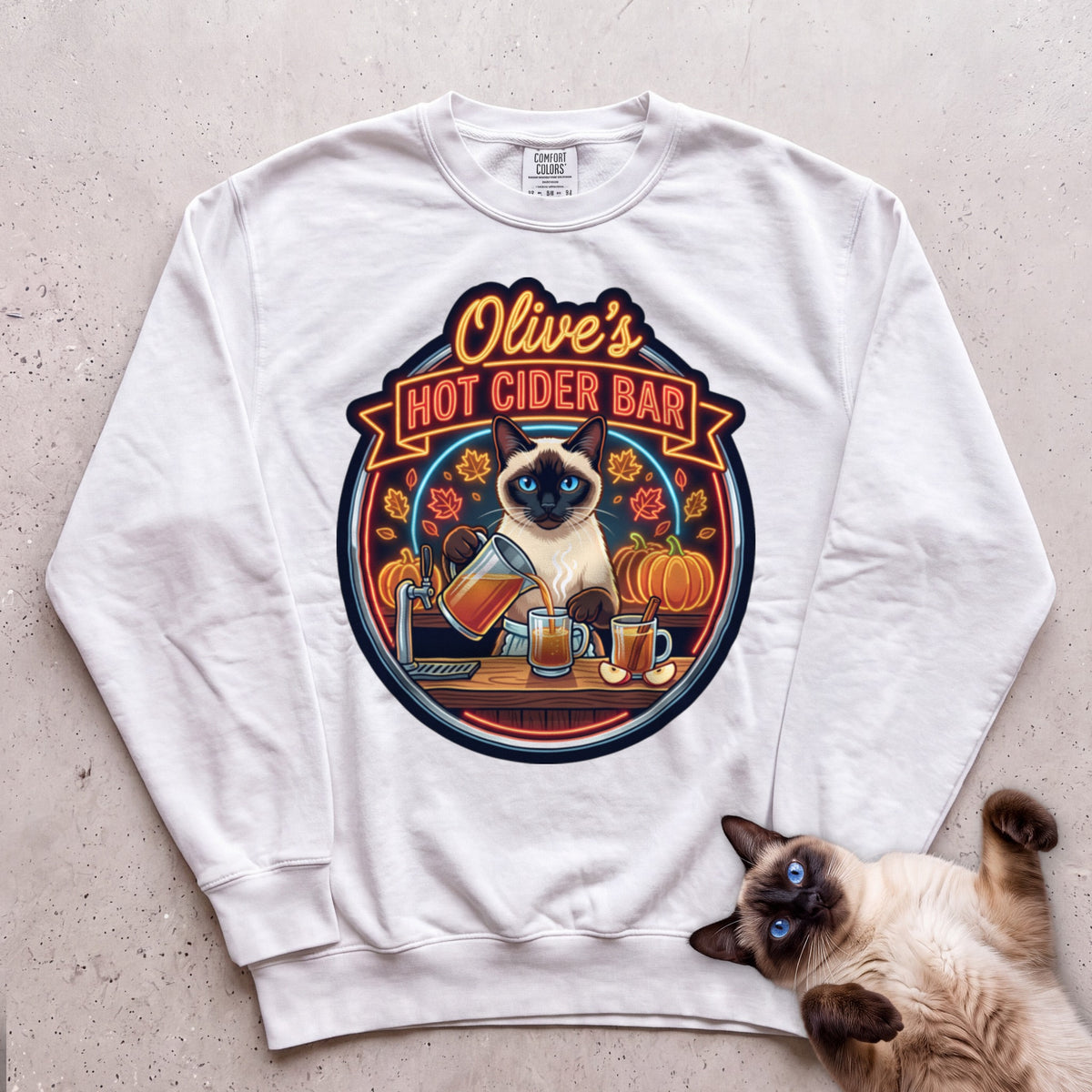 Personalized Hot Cider Bar Cat Sweatshirt - White