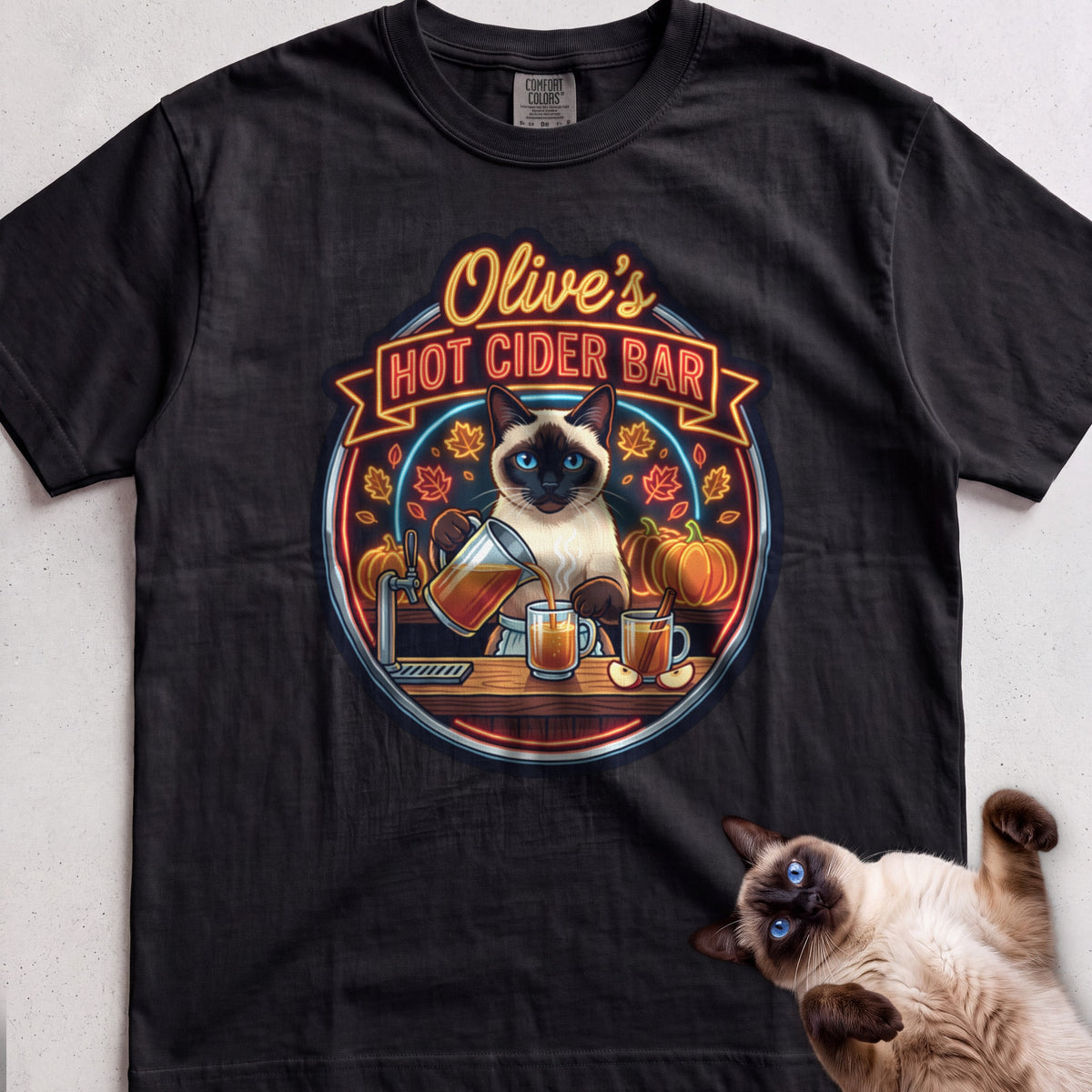 Personalized Hot Cider Bar Cat T-Shirt - Black