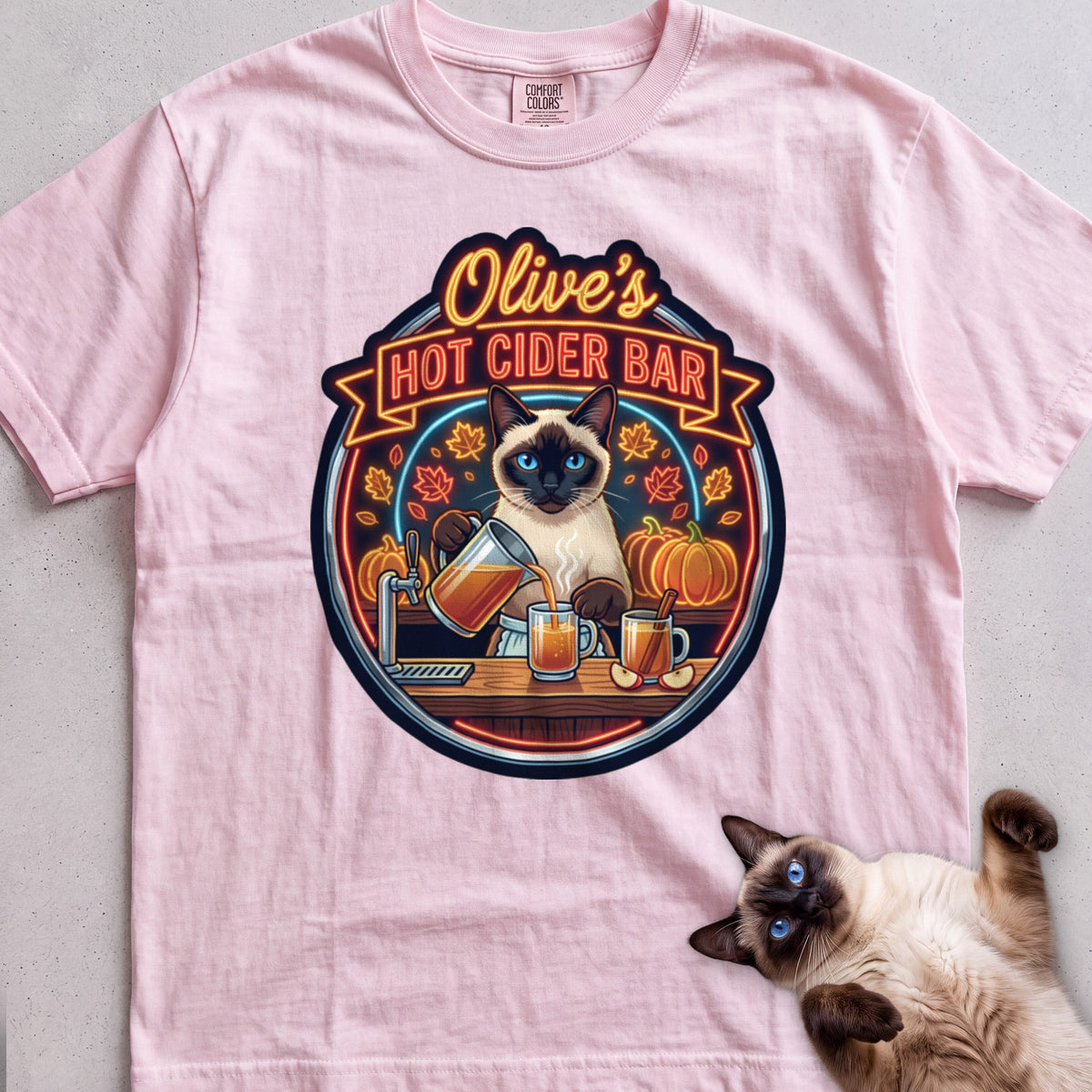 Personalized Hot Cider Bar Cat T-Shirt - Blossom
